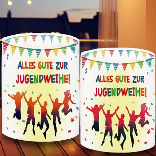 12 Windlicht Tischdeko Alles Gute zur Jugendweihe, Windlicht Endlich Erwachsen Deko, Bunt Jugendweihe Windlichter Jungen Mädchen Tischdeko Geschenkidee für Teelichter (Jugendweihe) von WAYBWZDQ