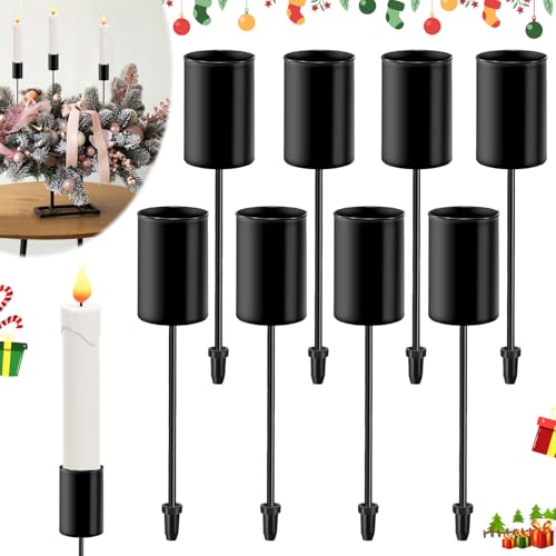 8 Stück Kerzenhalter Adventskranz, Kerzenhalter Stabkerzen, Kegelkerzenständer Stabkerzenhalter Adventskranz Schwarz, Adventskerzenhalter Metall für DIY, Wohnung, Tischdeko von WAYBWZDQ