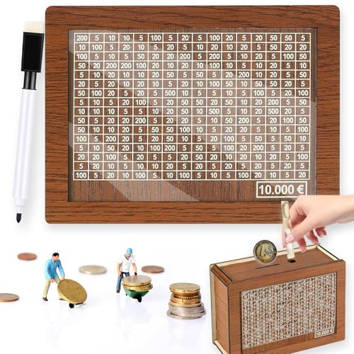 Spardose Holz, Sparbox,Sparbox mit Zahlen Ankreuzen, Sparbox with Ziel, Spardose mit zähler Zum Ankreuzen, Wiederverwendbare Sparschwein mit Sparziel, Spardose für Kinder(10000) von WAYBWZDQ