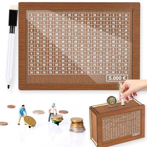 Spardose Holz, Sparbox,Sparbox mit Zahlen Ankreuzen, Sparbox with Ziel, Spardose mit zähler Zum Ankreuzen, Wiederverwendbare Sparschwein mit Sparziel, Spardose für Kinder(5000) von WAYBWZDQ