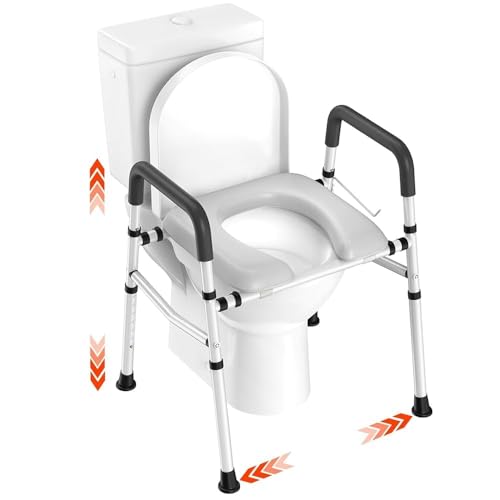 WAYES Toilettensitzerhöhung mit Griffen, erhöhter Toilettensitz für Senioren, auch als Duschstuhl und Nachtkommode erhältlich, mit verstellbarer Breite/Höhe, gepolsterter Sitz & Armlehnen von WAYES