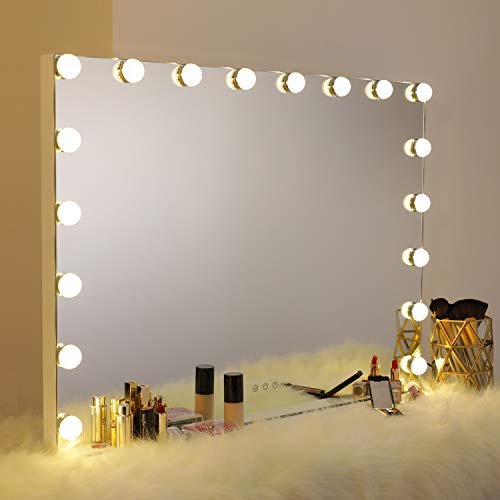 WAYKING Hollywood Spiegel Schminkspiegel mit Beleuchtung 18 Dimmbare LED Lampen Makeup Spiegel für Schminktisch groß Theaterspiege 3 Farbtemperatur USB Ladenanschluss Weiß 80X60 cm von WAYKING
