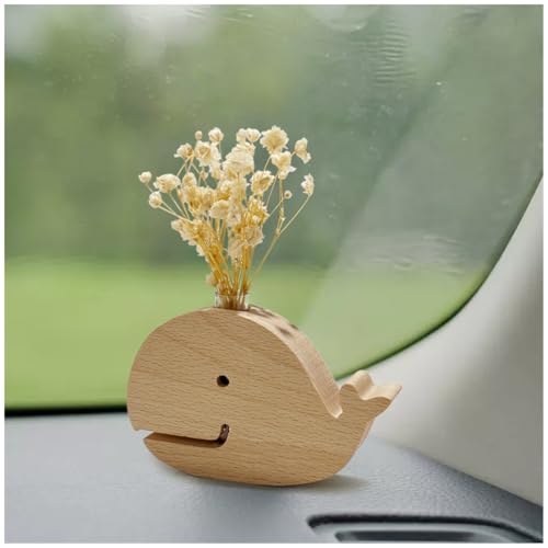 WAYUTO Holz Wal Auto Blumenvase Künstliche Blumenhalter für Armaturenbrett Mini Auto Blumentopf mit Holzständer Tragbarer Blumenbehälter für Auto Dekor Original Holz von WAYUTO
