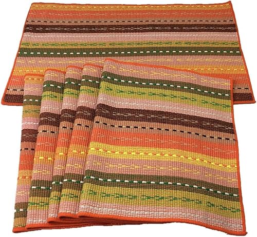 WAZAIGUR Handgewebte Tischsets aus 100 % Baumwolle, bunt, geflochten, gerippt, langlebig, wärmeisolierend, 6 Stück, Orange von WAZAIGUR