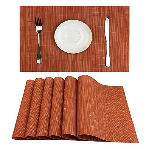 WAZAIGUR Tischsets für Esstisch, hitzebeständig, waschbar, gewebtes Vinyl, Küchentischsets, leicht zu reinigen, Orange, 6 Stück von WAZAIGUR