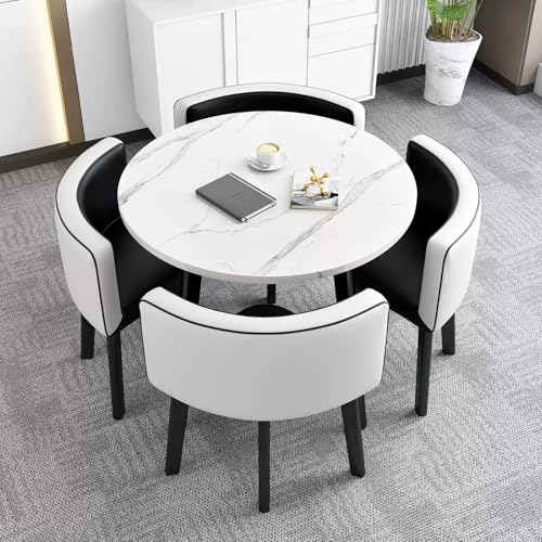 Esstisch Mit 4 StüHlen,Esstisch Marmoroptik,Runder Esstisch Mit StüHlen,Verhandlungstisch Und StüHle Set,Runder Esstisch Mit StüHlen,Esstisch Rund Mit 4 StüHlen,Esstisch Moderner KüChentisch Set(Black von WAZCSD