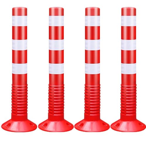 Flexible Verkehrspfosten aus Kunststoff,75 cm Sicherheits-Pollerpfosten,Parksperren mit reflektierendem,Einfahrtsbarrieren für Straßen,Baustellen,Parkplätze(Red,4pcs) von WAZCSD