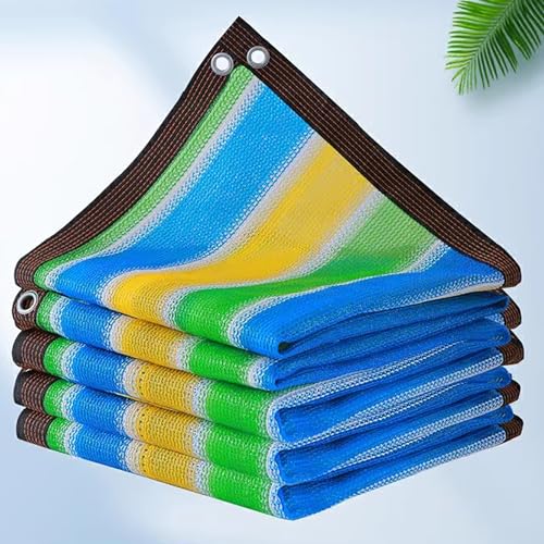 Gelb Grün Schattierungsnetz, Beschattung für Terrassenüberdachung, Regenbogenstreifen Atmungsaktiv Schattiernetz mit Ösen, 97% Shading Rate, Beschattungsnetz(2X9m/7'x30') von WAZCSD