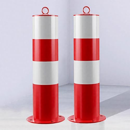 Sicherheitspoller Parksperre Aus Stahl Pfosten Parkpoller Einfahrtssperre Verkehrs Barrieren aus Metall für Parkplätze, Einfahrten und Verkehrskontrolle,50 * 11.4cm(Red White,2pcs) von WAZCSD