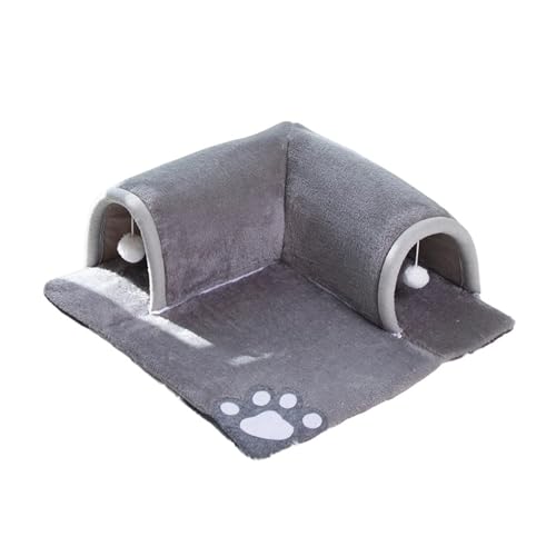 2 in 1 Katzentunnel & Bett mit Ball, abnehmbare multifunktionale Katzenspieltunnel, Aktivitätsspielmatte, interaktives Bett für kleine, mittelgroße Kätzchen (Grau) von WAZUBC