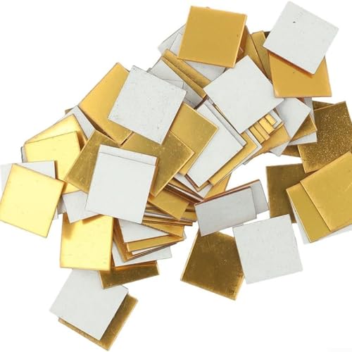 200 Stück selbstklebende Spiegelfliesen, 3 x 3 cm, kleine quadratische Spiegelfliesen, Aufkleber, selbstklebende Glasspiegel-Mosaikfliesen für Bastelarbeiten, Dekoration (Gold) von WAZUBC