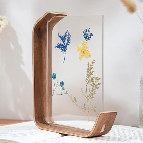 WAZUBC Holz Herbarium Pflanzrahmen Doppelseitiges Acryl Herbarium Präsentationsrahmen Desktop Tisch Wanddekoration für Gepresste Blumen, Getrocknete Blätter (18 x 13cm, Schwarze Walnuss) von WAZUBC