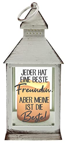 Kunststoff-Laterne mit LED-Kerze & Timer, Meine Freundin ist die beste, weiss 24x10,5x10,5cm, Batterie LED-Licht LED-Laterne LED-Lampe mit Text Spruch von WB wohn trends