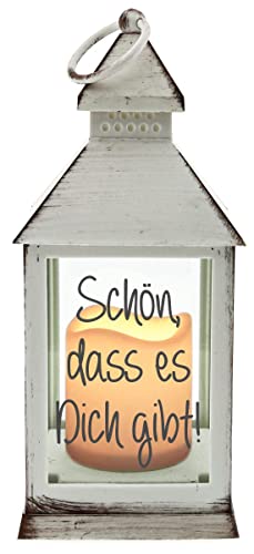 Kunststoff-Laterne mit LED-Kerze & Timer, Schön dass es Dich gibt, weiss 24x10,5x10,5cm, Batterie LED-Licht LED-Laterne LED-Lampe mit Text Spruch von WB wohn trends