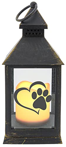 Kunststoff-Laterne mit LED-Kerze & Timer, Tier-Pfote, Katze Hund Regenbogen-Brücke, schwarz 24x10,5x10,5cm, Batterie LED-Licht LED-Laterne LED-Lampe mit Text Spruch von WB wohn trends