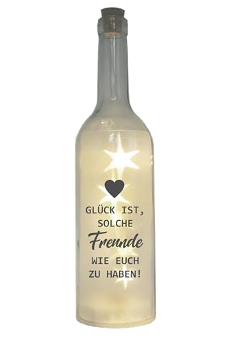 LED-Flasche mit Motiv, Glück ist solche Freunde wie euch zu haben, grau, 29cm, Flaschen-Licht Glitzer-Flasche Leuchtflasche Lampe mit Text Spruch von WB wohn trends