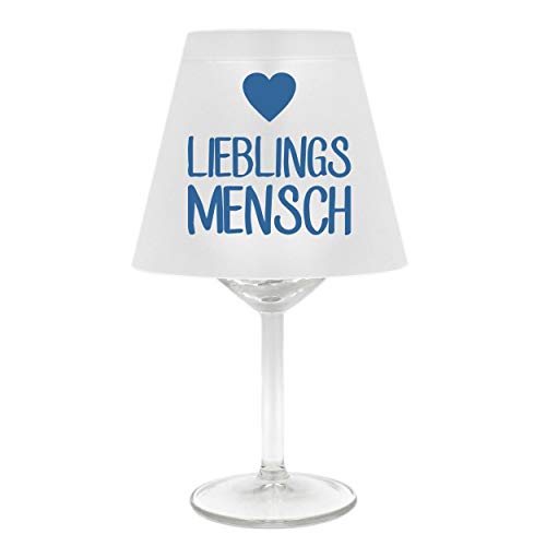 Lampenschirm für Weinglas ~ Lieblings-Mensch mit Herz, blau ~ Schirm ohne Glas ~ Windlicht von WB wohn trends