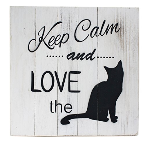 Massives Holz-Schild ~ Keep calm and love the cat ~ weiß ~ 30 x 30 cm ~ Shabby Look von WB wohn trends