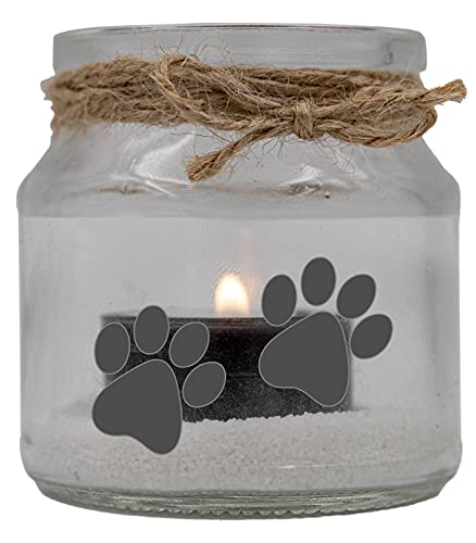Trauer-Windlicht Glas mit Teelicht und Sand, Tier-Pfoten Hund Katze Pfote, 7x7cm Trauer-Licht mit Trauer-Kerze Gedenk-Kerze schwarz von WB wohn trends