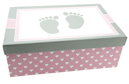 WB wohn trends Geschenk-Box Mädchen rosa Baby-Füße, zur Geburt Taufe Schwangerschaft Fotos, 26x17,5x9cm, 4278, Kiste aus Pappe von WB wohn trends