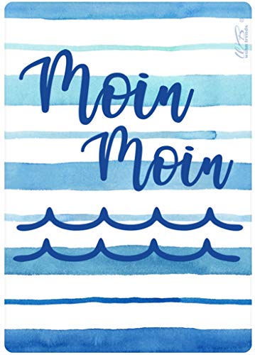WB wohn trends Holz-Brett, Moin Moin Welle maritim blau Weiss, Holz-Schild Wand-Bild Deko-Schild 21x15cm von WB wohn trends