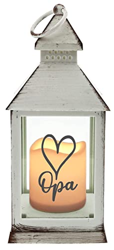 WB wohn trends Kunststoff-Laterne mit LED-Kerze & Timer, Opa Herz, Weiss 24x10,5x10,5cm, Batterie LED-Licht LED-Laterne LED-Lampe mit Text Spruch von WB wohn trends