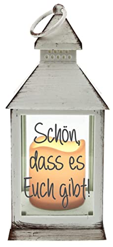 WB wohn trends Kunststoff-Laterne mit LED-Kerze & Timer, Schön DASS es Euch gibt, Weiss 24x10,5x10,5cm, Batterie LED-Licht LED-Laterne LED-Lampe mit Text Spruch von WB wohn trends