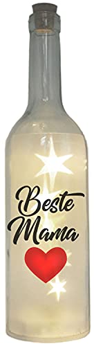 WB wohn trends LED-Flasche Folien-Motiv Beste Mama Herz, 29cm, Flaschen-Licht Lampe mit Text Spruch Mutter-Tag von WB wohn trends