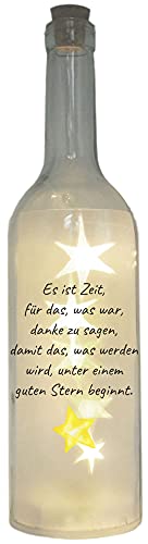 WB wohn trends LED-Flasche Folien-Motiv Es ist Zeit Danke zu Sagen Stern, 29cm, Flaschen-Licht Lampe mit Text Spruch von WB wohn trends