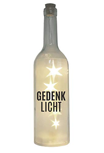 WB wohn trends LED-Flasche mit Motiv, Gedenk-Licht, grau, 29cm, Flaschen-Licht Glitzer-Flasche Leuchtflasche Lampe mit Text Spruch Trauer-Licht von WB wohn trends