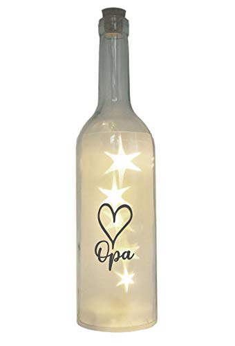 WB wohn trends LED-Flasche mit Motiv, Herz Opa, grau, 29cm, Flaschen-Licht Glitzer-Flasche Leuchtflasche Lampe mit Text Spruch von WB wohn trends