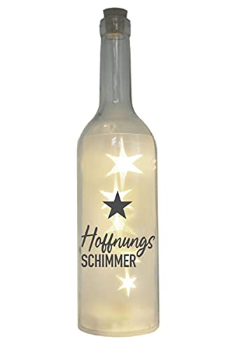 WB wohn trends LED-Flasche mit Motiv, Hoffnungs-Schimmer Stern, grau, 29cm, Flaschen-Licht Glitzer-Flasche Leuchtflasche Lampe mit Text Spruch von WB wohn trends