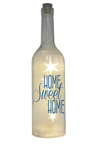 WB wohn trends LED-Flasche mit Motiv, Home Sweet Home, blau, 29cm, Flaschen-Licht Glitzer-Flasche Leuchtflasche Lampe mit Text Spruch von WB wohn trends
