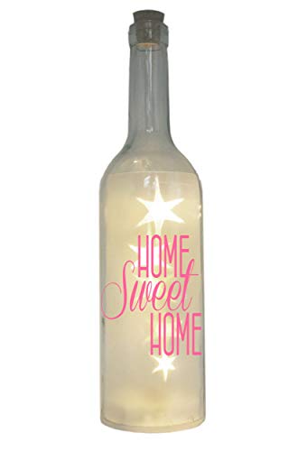WB wohn trends LED-Flasche mit Motiv, Home Sweet Home, rosa, 29cm, Flaschen-Licht Glitzer-Flasche Leuchtflasche Lampe mit Text Spruch von WB wohn trends