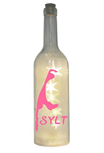 WB wohn trends LED-Flasche mit Motiv, Insel Sylt Silhouette, rosa, 29cm, Flaschen-Licht Glitzer-Flasche Leuchtflasche Lampe mit Text Spruch von WB wohn trends