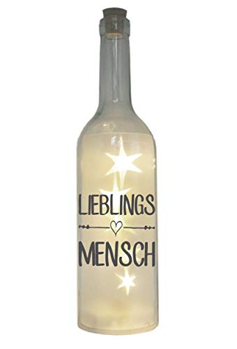 WB wohn trends LED-Flasche mit Motiv, Lieblingsmensch, grau, 29cm, Flaschen-Licht Glitzer-Flasche Leuchtflasche Lampe mit Text Spruch von WB wohn trends