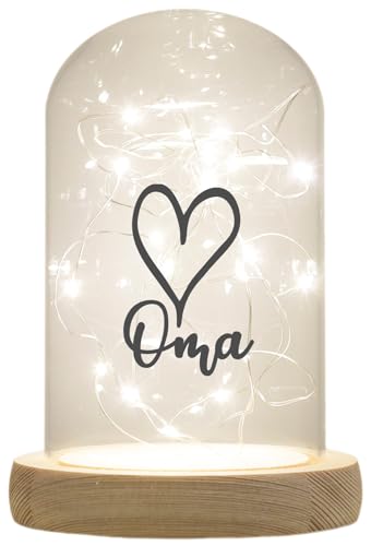 WB Wohn Trends LED-Glaskuppel Oma Herz, 16,5x11cm - Glasglocke Mit Holz-Fuß, Laterne und Lampe Mit Text Spruch von WB wohn trends
