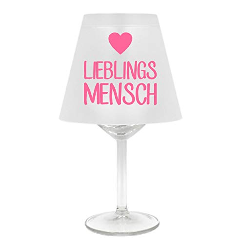 Lampenschirm für Weinglas ~ Lieblings-Mensch mit Herz, rosa ~ Schirm ohne Glas ~ Windlicht von WB wohn trends