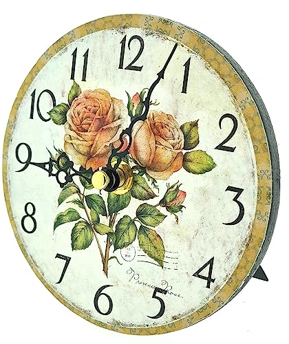 WB wohn trends Mini Standuhr für Schrank & Tisch - Rosen Postage - d=13cm - Vintage Uhr Rose von WB wohn trends