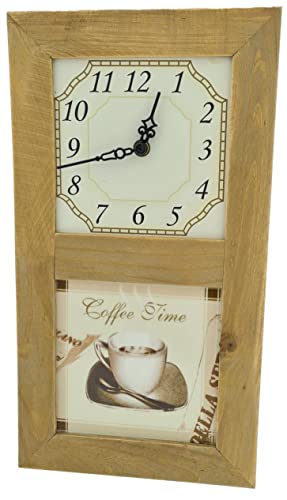 WB wohn trends Nostalgische Wand-Uhr, Motiv Coffee Time, 39x21x1cm, aus Holz mit integrierter Wandfliese Küchenuhr für Küche Esszimmer von WB wohn trends