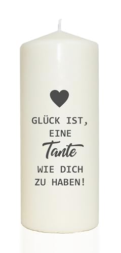 WB wohn trends Spruchkerze, Glück ist eine Tante wie Dich zu haben, 20cm, 765g d8cm, Kerze mit Spruch, Brenndauer ca 70 Std von WB wohn trends