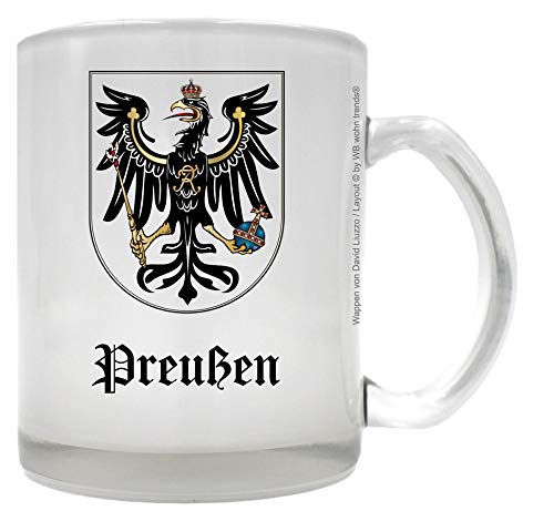 WB wohn trends Tee-Glas mit beidseitigem Motiv ~ Preußen Wappen mit Schriftzug ~ Farbe: Milchglas ~ Kaffee-Tasse mit Motiv von WB wohn trends