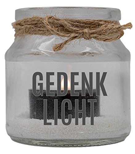 Trauer-Windlicht Glas mit Teelicht und Sand, Gedenk-Licht, 7x7cm Trauer-Licht mit Trauer-Kerze Gedenk-Kerze schwarz von WB wohn trends