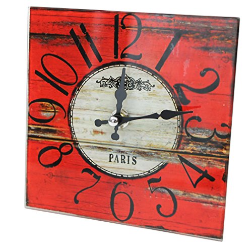 WB wohn trends Wanduhr aus Glas zum Stellen ~ Paris ~ 15 x 15 cm ~ rot weiß Holz ~ Shabby Vintage Uhr von WB wohn trends
