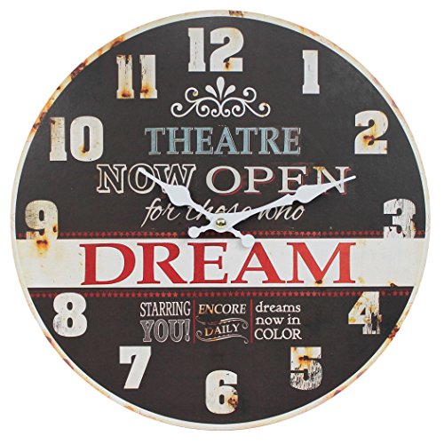 WB wohn trends Wanduhr aus Holz ~ Theatre Now Open, Dream ~ braun / 29cm ~ Vintage Shabby Uhr von WB wohn trends