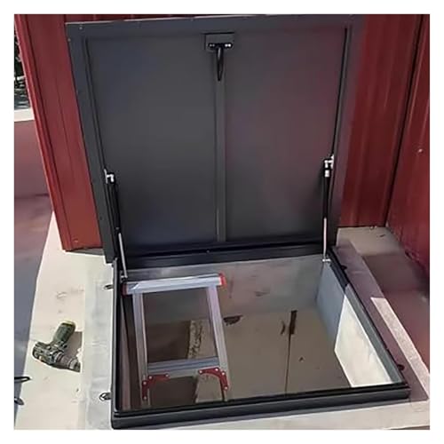 Kellerabdeckung in Aluminium Stahl Dachbodenlukendeckel mit Stützstangen Dachluke Ausstieg Treppenhaus(65x65cm/2.13x2.13ft) von WBBML