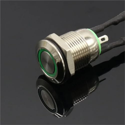 12MM Mit LED 3V 5V 12V 24V 220V Metall Taste Schalter Momentary Push Button Auto Reset Beleuchtet 1Pcs(Green,220V) von WBCDXCBB