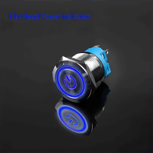 12mm 16mm 19mm 22mm Metalldruckschalter Flachkopf 1NO1NC LED-Licht Rot Yeollw Blau Grün Weiß 3v 12v 24v 220v 1 Stücke(BLUE POWER LED,16MM_FIXED SELF-LOCKING_3V-6V(5V)) von WBCDXCBB