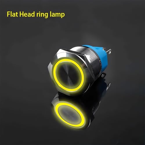 12mm 16mm 19mm 22mm Metalldruckschalter Flachkopf 1NO1NC LED-Licht Rot Yeollw Blau Grün Weiß 3v 12v 24v 220v 1 Stücke(YELLOW LED,22MM_MOMENTARY_3V-6V(5V)) von WBCDXCBB