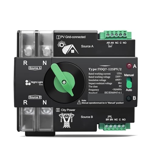 220V 230V ATS for PV Dual Power Automatic Transfer Elektrischer Wahlschalter 2P 63A 100A 125A TOQ7 1Pcs(63A) von WBCDXCBB